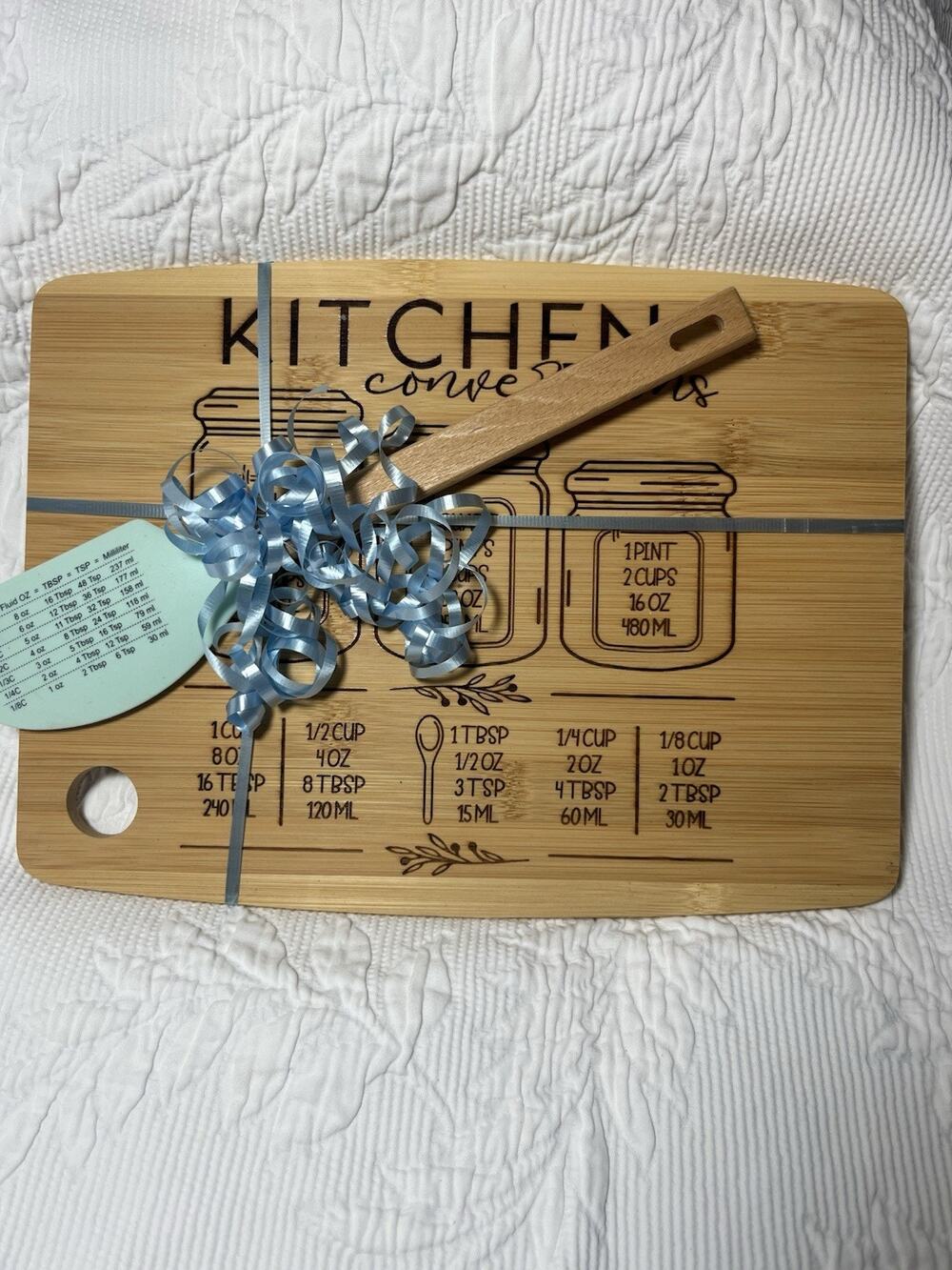 Custom Laser Engraved Wood Cutting Board With Spatula Gift Set Kitchen Conversio